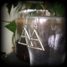 Load image into Gallery viewer, Geometric earrings Triangle earrings Sacred geometry earrings Air earrings Sigil Occult Plug earrings Element Alchemy Tunnel earrings Plugs