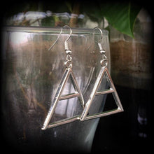 Load image into Gallery viewer, Geometric earrings Triangle earrings Sacred geometry earrings Air earrings Sigil Occult Plug earrings Element Alchemy Tunnel earrings Plugs