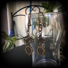 Load image into Gallery viewer, Octopus ear hangers, Nautical tunnel dangles, Steampunk plug earrings, Gauged earrings, Bronze ear weights, Gauges, Plug dangles, Kraken
