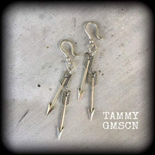 Load image into Gallery viewer, Arrow ear weights Artemis ear hangers Sagittarius Gauged earrings Plug earrings Hanging gauges Tunnel dangles 00g 0g 2g 4g 6g 8g 10g 12g 14g