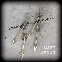 Load image into Gallery viewer, Arrow ear weights Artemis ear hangers Sagittarius Gauged earrings Plug earrings Hanging gauges Tunnel dangles 00g 0g 2g 4g 6g 8g 10g 12g 14g