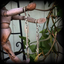 Load image into Gallery viewer, Arrow ear weights Artemis ear hangers Sagittarius Gauged earrings Plug earrings Hanging gauges Tunnel dangles 00g 0g 2g 4g 6g 8g 10g 12g 14g