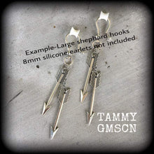 Load image into Gallery viewer, Arrow ear weights Artemis ear hangers Sagittarius Gauged earrings Plug earrings Hanging gauges Tunnel dangles 00g 0g 2g 4g 6g 8g 10g 12g 14g