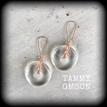 Load image into Gallery viewer, Quartz earrings, Crystal earrings, Clear quartz, Donut earrings, Dangle earrings, Plug earrings, Tunnel earrings, Quartz jewelry, 8 gauge