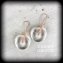Load image into Gallery viewer, Quartz earrings, Crystal earrings, Clear quartz, Donut earrings, Dangle earrings, Plug earrings, Tunnel earrings, Quartz jewelry, 8 gauge