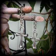 Load image into Gallery viewer, 00 gauge Ear weights, 10mm, 12mm, 14mm, Ankh ear weights, Ankh Ear hangers, Egyptian earrings, Plug dangles, Tunnel dangles, Gauges, 16mm