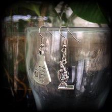 Load image into Gallery viewer, Science earrings, Geek earrings, Nerd earrings, Microscope earrings, Beaker earrings, Science jewelry, Gifts for nerds, Chemistry earrings