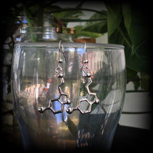 Load image into Gallery viewer, Serotonin earrings Molecule earrings Science earrings Chemical earrings Science jewelry Nerd gifts 3mm tunnel earrings 4mm 6mm plug dangles
