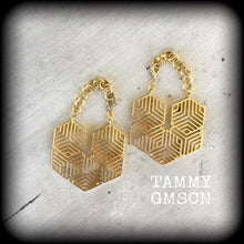 Load image into Gallery viewer, Hexagon Earrings Geometric earrings Sacred geometry Mandala jewelry Geometre jewelry 8mm Plug earrings Meditation 10mm 00g Tunnel earrings