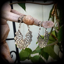Load image into Gallery viewer, Mandala earrings Tunnel earrings Sacred Geometry Geometric jewelry Mandala jewelry Triangle earrings Tunnel dangles Gauged earrings 8g 6g 4g