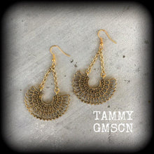 Load image into Gallery viewer, Mandala earrings Geometric earrings Sacred geometry Hippy Geometric jewelry 3mm Plug earrings Goddess jewelry Tunnel earrings Plug dangles