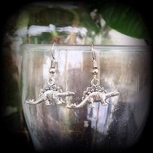 Load image into Gallery viewer, Dinosaur earrings Stegosaurus earrings Dinosaur jewelry Jurassic earrings T Rex 4mm tunnel earrings Reptile jewelry 6 gauge plug earrings