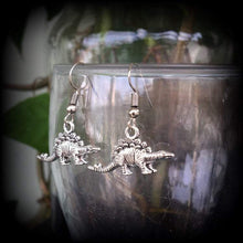 Load image into Gallery viewer, Dinosaur earrings Stegosaurus earrings Dinosaur jewelry Jurassic earrings T Rex 4mm tunnel earrings Reptile jewelry 6 gauge plug earrings