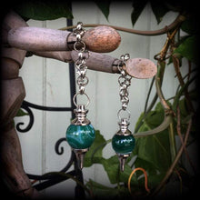 Load image into Gallery viewer, Green agate ear weights, 10mm weights, 00 gauge tunnel dangles, Plug dangles, Ear hangers, 12mm weights, Hanging gauges, 14mm, 16mm weights
