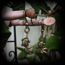 Load image into Gallery viewer, Koi ear weights, Tattoo ear hangers, Tunnel dangles, Plug dangles, Hanging gauges, Gauged earrings, Gauges, Bronze Plug earrings, 00g 0g