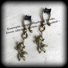 Load image into Gallery viewer, Koi ear weights, Tattoo ear hangers, Tunnel dangles, Plug dangles, Hanging gauges, Gauged earrings, Gauges, Bronze Plug earrings, 00g 0g