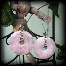 Load image into Gallery viewer, Rose Quartz earrings Gemstone earrings Statement earrings Crystal earrings Tunnel earrings Plug earrings Earrings to stretch up with Gauges