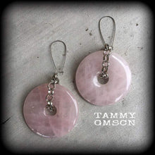 Load image into Gallery viewer, Rose Quartz earrings Gemstone earrings Statement earrings Crystal earrings Tunnel earrings Plug earrings Earrings to stretch up with Gauges