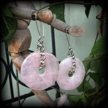 Load image into Gallery viewer, Rose Quartz earrings Gemstone earrings Statement earrings Crystal earrings Tunnel earrings Plug earrings Earrings to stretch up with Gauges
