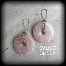Load image into Gallery viewer, Rose Quartz earrings Gemstone earrings Statement earrings Crystal earrings Tunnel earrings Plug earrings Earrings to stretch up with Gauges