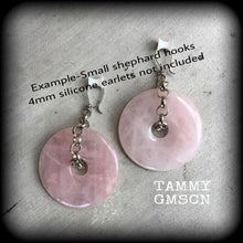 Load image into Gallery viewer, Rose quartz ear weights 2 gauge ear hangers 6mm tunnel dangles 8mm gemstone weights Hanging gauges 4mm plug dangles 10mm gauged earrings