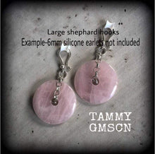 Load image into Gallery viewer, Rose quartz ear weights 2 gauge ear hangers 6mm tunnel dangles 8mm gemstone weights Hanging gauges 4mm plug dangles 10mm gauged earrings