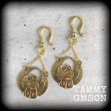 Load image into Gallery viewer, Scarab beetle, Ear hangers, Egyptian weights, Tunnel dangles, Plug dangles, Plug weights, Hanging gauges, Earrings for stretched lobes