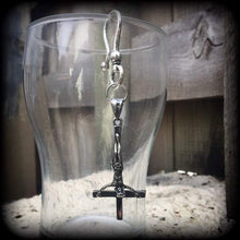 Load image into Gallery viewer, Single earring, Inverted Cross earring, Inverted Cross, Satanic jewelry, Evil, Gothic, Occult jewelry, Tunnel earring, Plug earring, CoS