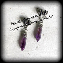 Load image into Gallery viewer, Amethyst earrings Amethyst jewelry Gemstone Earrings Purple Boho earrings Dangle earrings Tunnel earrings Plug earrings Chakra jewelry 2g