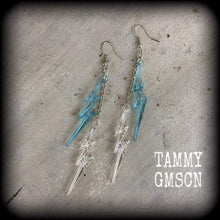 Load image into Gallery viewer, Lightning bolt earrings, Kitsch earrings, Rainy day, Storm, Kawaii earrings, Bowie earrings, Plug earrings, Tunnel earrings, Kitsch jewelry