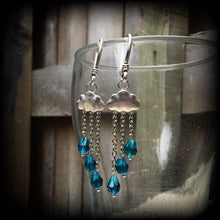 Load image into Gallery viewer, Cloud ear hangers, Kitsch tunnel dangles, Retro plug dangles, Rainy Day, Umbrella earrings, Ear weights, Hanging gauges, Dangle plug earring