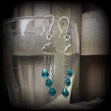 Load image into Gallery viewer, Cloud ear hangers, Kitsch tunnel dangles, Retro plug dangles, Rainy Day, Umbrella earrings, Ear weights, Hanging gauges, Dangle plug earring