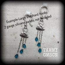 Load image into Gallery viewer, Cloud ear hangers, Kitsch tunnel dangles, Retro plug dangles, Rainy Day, Umbrella earrings, Ear weights, Hanging gauges, Dangle plug earring