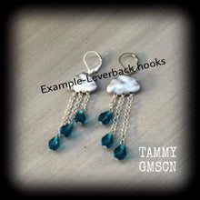 Load image into Gallery viewer, Cloud ear hangers, Kitsch tunnel dangles, Retro plug dangles, Rainy Day, Umbrella earrings, Ear weights, Hanging gauges, Dangle plug earring