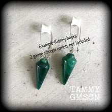 Load image into Gallery viewer, 0 gauge ear weights,  8mm weights, Green onyx, Ear hangers, Magnetic clasp, Tunnel dangles, Plug dangles, Quartz weights, Hanging gauges