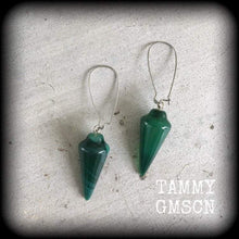 Load image into Gallery viewer, Onyx earrings Gemstone earrings Green onyx earrings Dangle earrings Stone earrings Organic earrings 2g Plug earrings Tunnel earrings Gauges