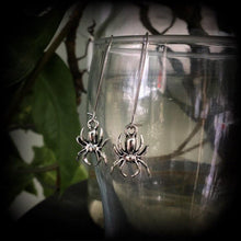 Load image into Gallery viewer, Spider earrings Halloween jewelry Gothic earrings Spooky earrings Arachnid jewelry 3mm plug earrings 6mm tunnel earrings Animal earrings