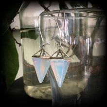 Load image into Gallery viewer, Opalite earrings, Moonstone earrings, Crystal, Quartz, Dangle earrings, Boho earrings, Chakra jewelry, Tunnel earrings, Plug earrings 6g 8g