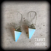 Load image into Gallery viewer, Opalite earrings, Moonstone earrings, Crystal, Quartz, Dangle earrings, Boho earrings, Chakra jewelry, Tunnel earrings, Plug earrings 6g 8g