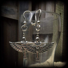 Load image into Gallery viewer, Isis earrings Egyptian earrings Egyptian goddess Cartouche Nefertiti Ankh earrings Tunnel earrings Plug earrings Hanging gauges 2 gauge 6mm