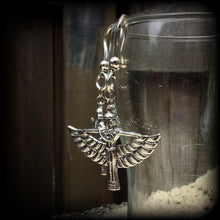Load image into Gallery viewer, Isis earrings Egyptian earrings Egyptian goddess Cartouche Nefertiti Ankh earrings Tunnel earrings Plug earrings Hanging gauges 2 gauge 6mm
