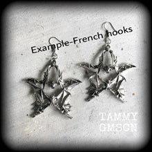 Load image into Gallery viewer, Bat earrings Pentagram earrings Halloween earrings Emo earrings Gothic jewelry 3mm plug earrings 6mm tunnel earrings 4mm 5mm 8mm ear hangers