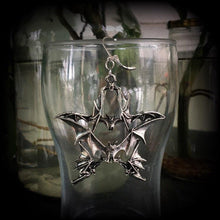 Load image into Gallery viewer, Bat earrings Pentagram earrings Halloween earrings Emo earrings Gothic jewelry 3mm plug earrings 6mm tunnel earrings 4mm 5mm 8mm ear hangers