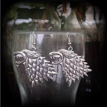 Load image into Gallery viewer, Wolf earrings Animal earrings Game of Thrones earrings House Stark Dire wolf Winterfell Tunnel earrings Plug earrings Gauged earrings Gauges