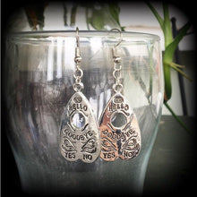 Load image into Gallery viewer, Halloween earrings Ouija earrings Planchette earrings Planchette jewelry Occult jewelry Seance earring Tunnel dangles 8mm Plug earrings 0g