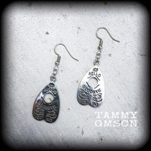 Load image into Gallery viewer, Halloween earrings Ouija earrings Planchette earrings Planchette jewelry Occult jewelry Seance earring Tunnel dangles 8mm Plug earrings 0g