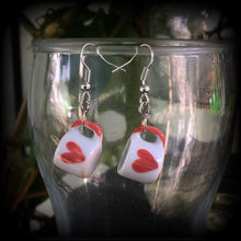 Load image into Gallery viewer, Tea cup earrings Heart earrings Coffee mug earrings Alice in Wonderland Queen of Hearts 6mm tunnel dangles 8mm plug earrings 4mm ear hangers