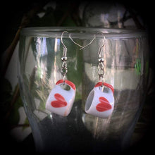 Load image into Gallery viewer, Tea cup earrings Heart earrings Coffee mug earrings Alice in Wonderland Queen of Hearts 6mm tunnel dangles 8mm plug earrings 4mm ear hangers