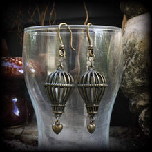 Load image into Gallery viewer, Hot air balloon earrings Steampunk earrings Heart earrings Plug earrings Circus earrings Carnivale jewelry 3mm tunnel earrings Ear weights