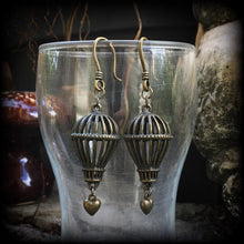 Load image into Gallery viewer, 3mm ear weights 8 gauge ear hangers Steam Punk Hot air balloon 4mm plug dangles Heart 2 gauge tunnel dangles Novelty plugs 6 gauge earrings